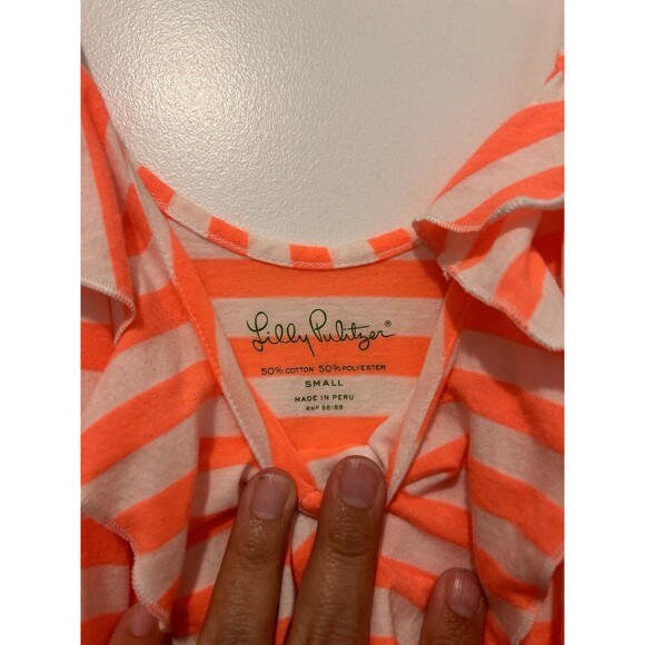 Lilly Pulitzer Neon Orange White Knit Striped Cotton Sundress Casual Size Small - Picture 2 of 5